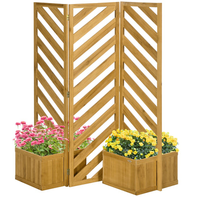 Outsunny Outdoor Privacy Screen with Raised Garden Beds 4 Self-Draining Panels for Pool Hot Tub Freestanding 