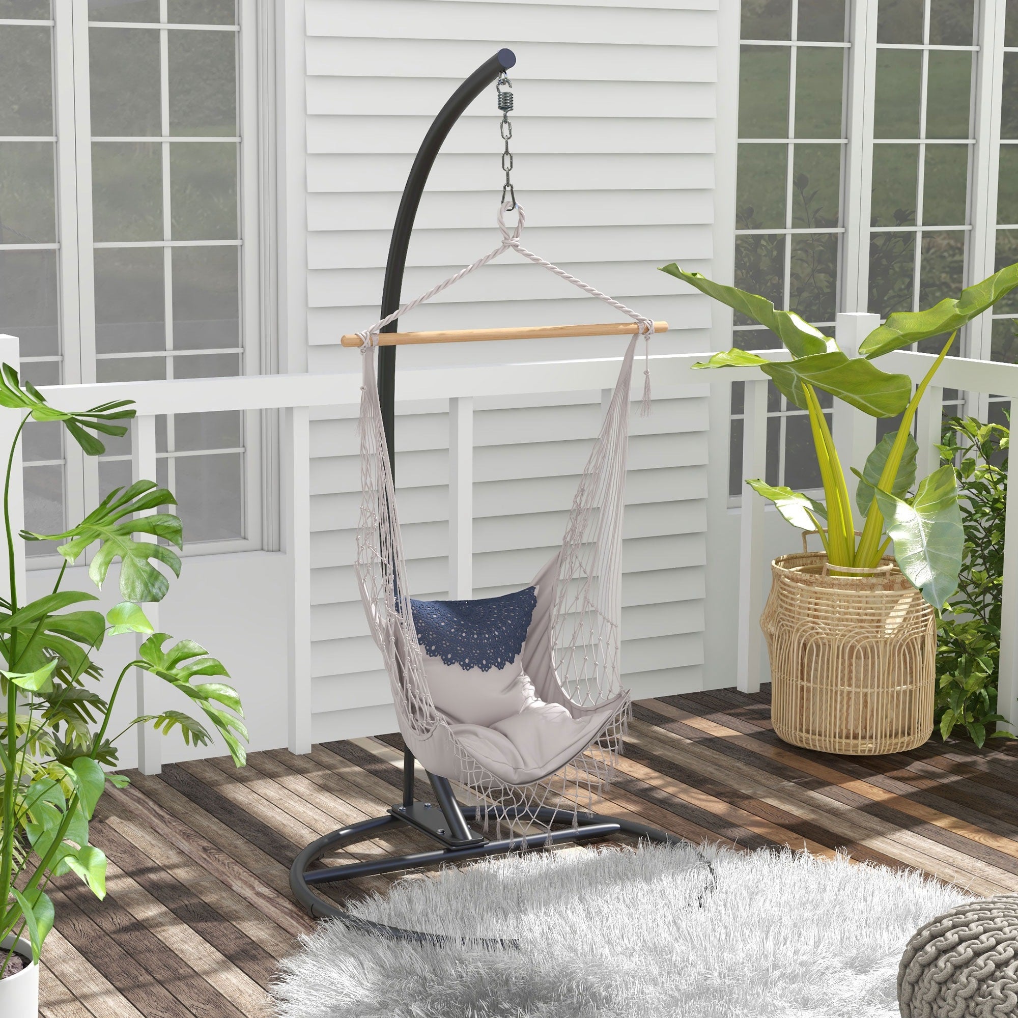 Outsunny Hanging Hammock Chair Stand with Round Base, Heavy Duty Hammock Stand Only with 330 lbs. Capacity, Black 