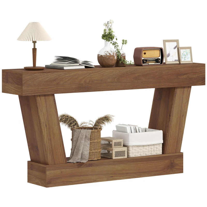 63 Inch Vintage Console Table, Narrow Entryway Table with Open Shelf for Living Room, Dark Brown