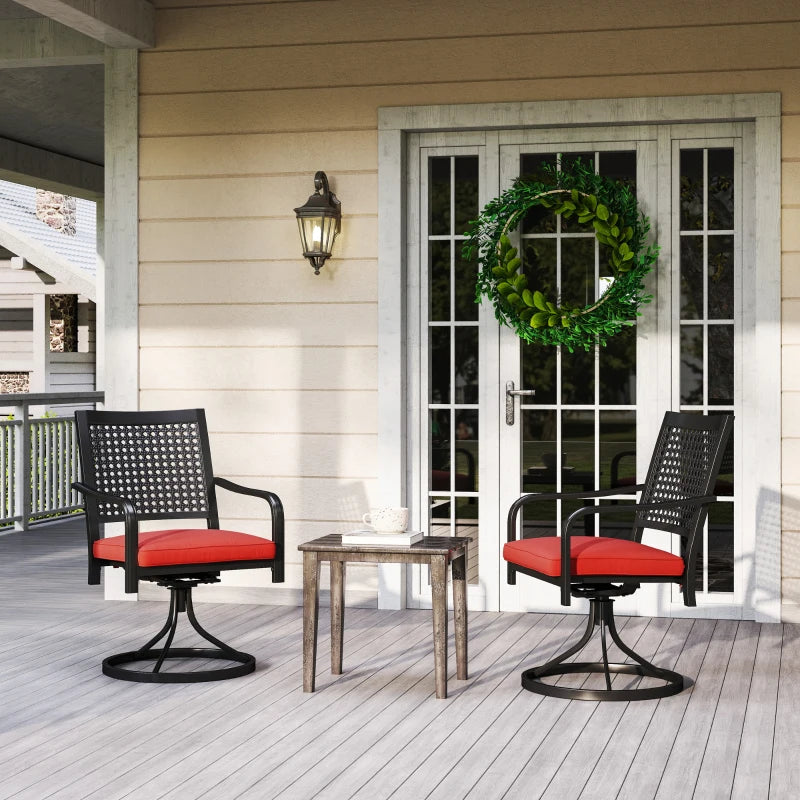 Patio Swivel Chairs with Cushion, Outdoor Swivel Rocker with Curved Armrests, Red