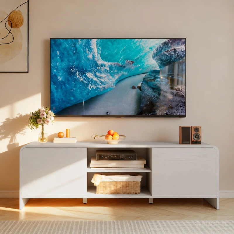 TV Stand for up to 65 Inch TV, Nordic Entertainment Center with 2 Cabinets and 2 Open Shelves for Living Room, White