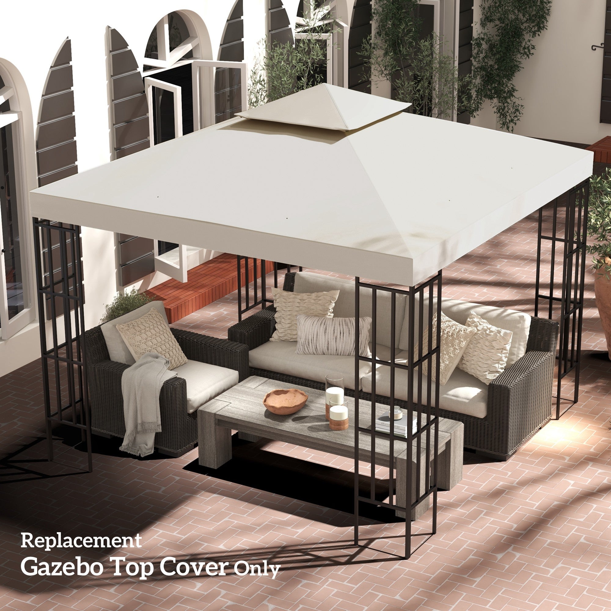 Outsunny Gazebo Refresh: 98" Square Canopy Replacement Top, Cream White Outdoor Garden Sun Shade, 2-Tier UV Cover 