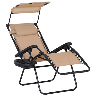 Outsunny Zero Gravity Outdoor Recliner Chair with Canopy Shade Cupholder Side Tray Beige 