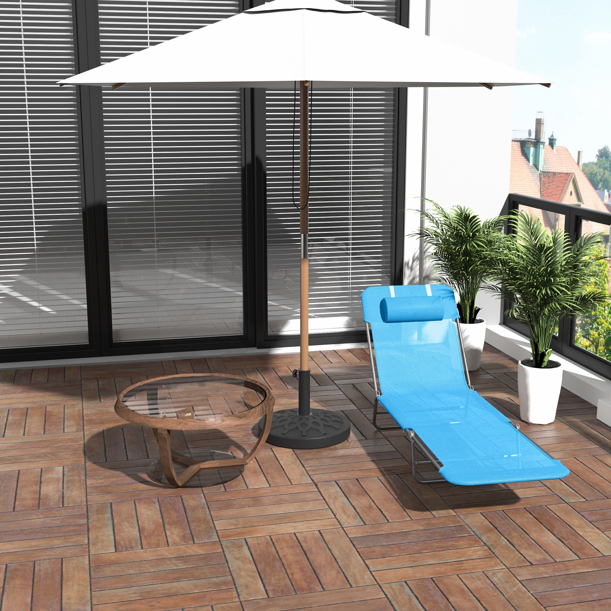 Outsunny Serene Serenity: Folding Reclining Chair, Portable Garden Chaise Lounge with Pillow for Outdoor Camping, Beach, Blue Finish 