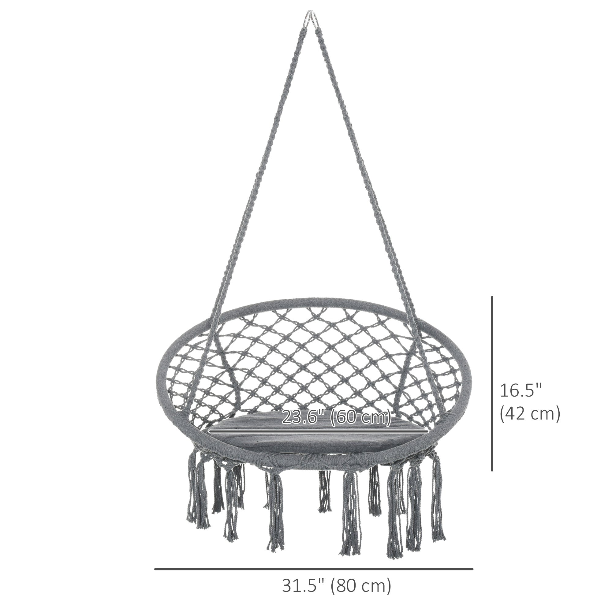 Outsunny Patio Hammock Chair, Hanging Rope Hammock Swing for Indoor & Outdoor Use with Backrest, Cotton-Polyester Blend, Fringe Tassels, Dark Grey 