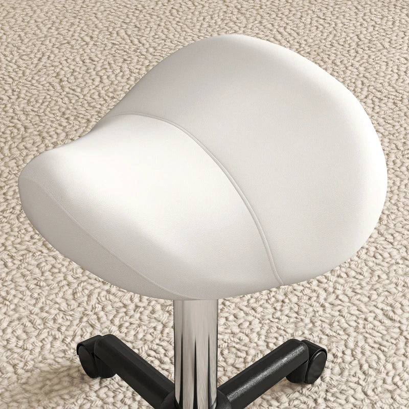 Saddle Stool, Adjustable Rolling Stool, White
