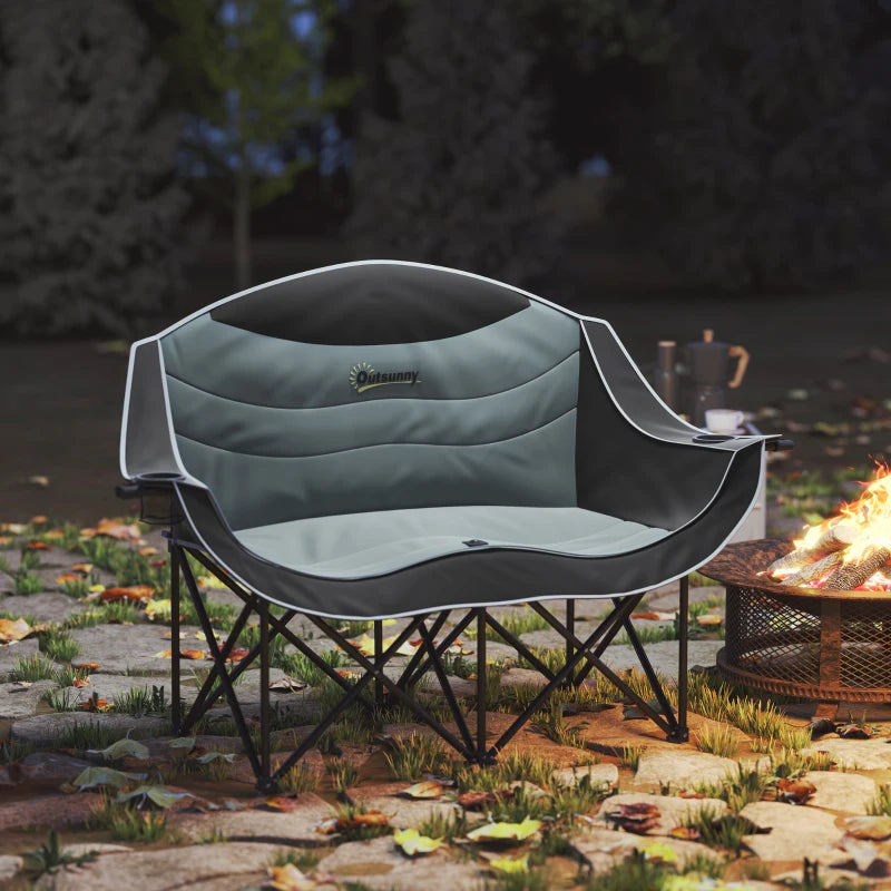 Portable Camp Chair, Double Camping Chair with Cup Holders and Carry Bag, Support 551 lbs, Black