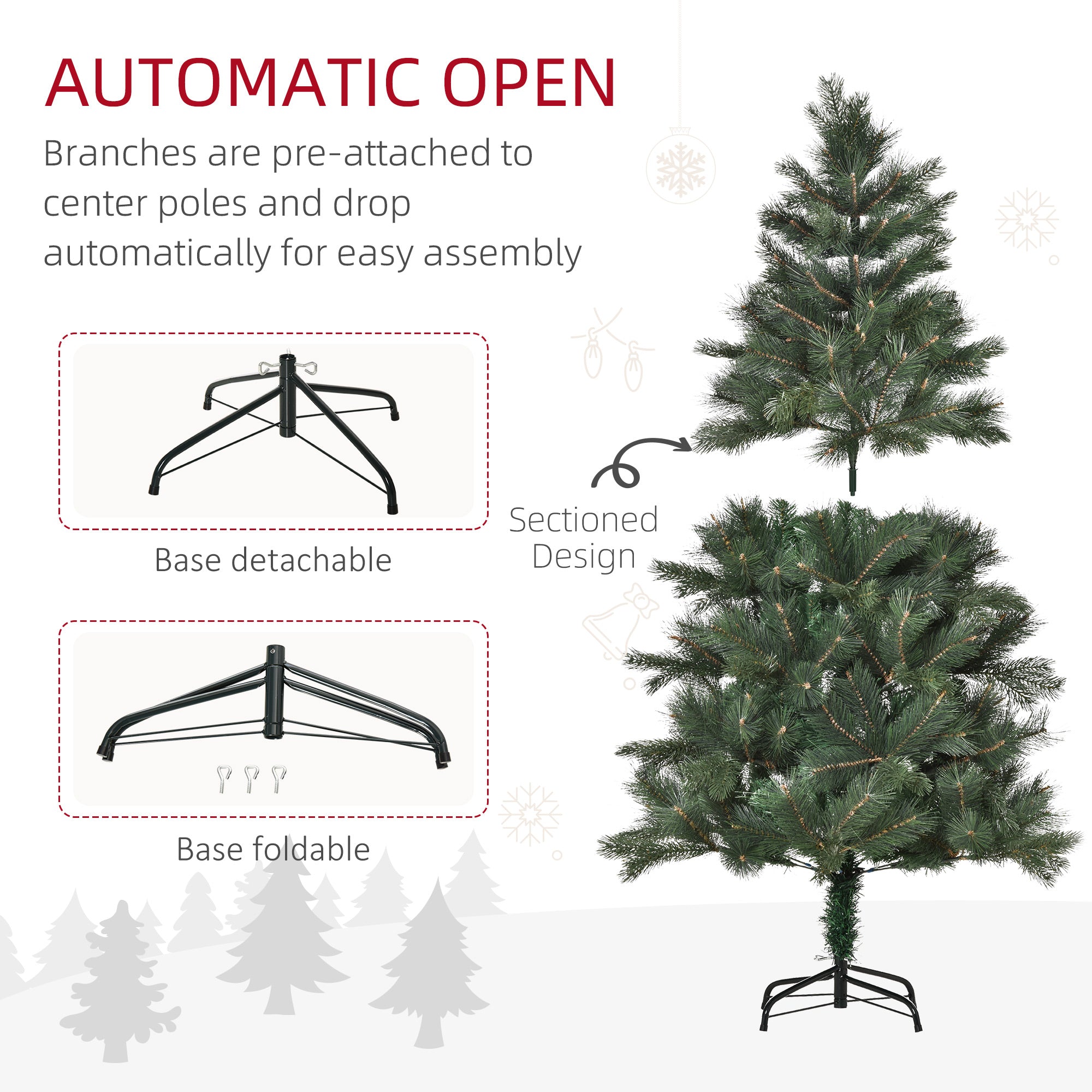 HOMCOM 6 FT Christmas Tree Artificial Pine Tree Christmas Decoration 375 Branches Green 
