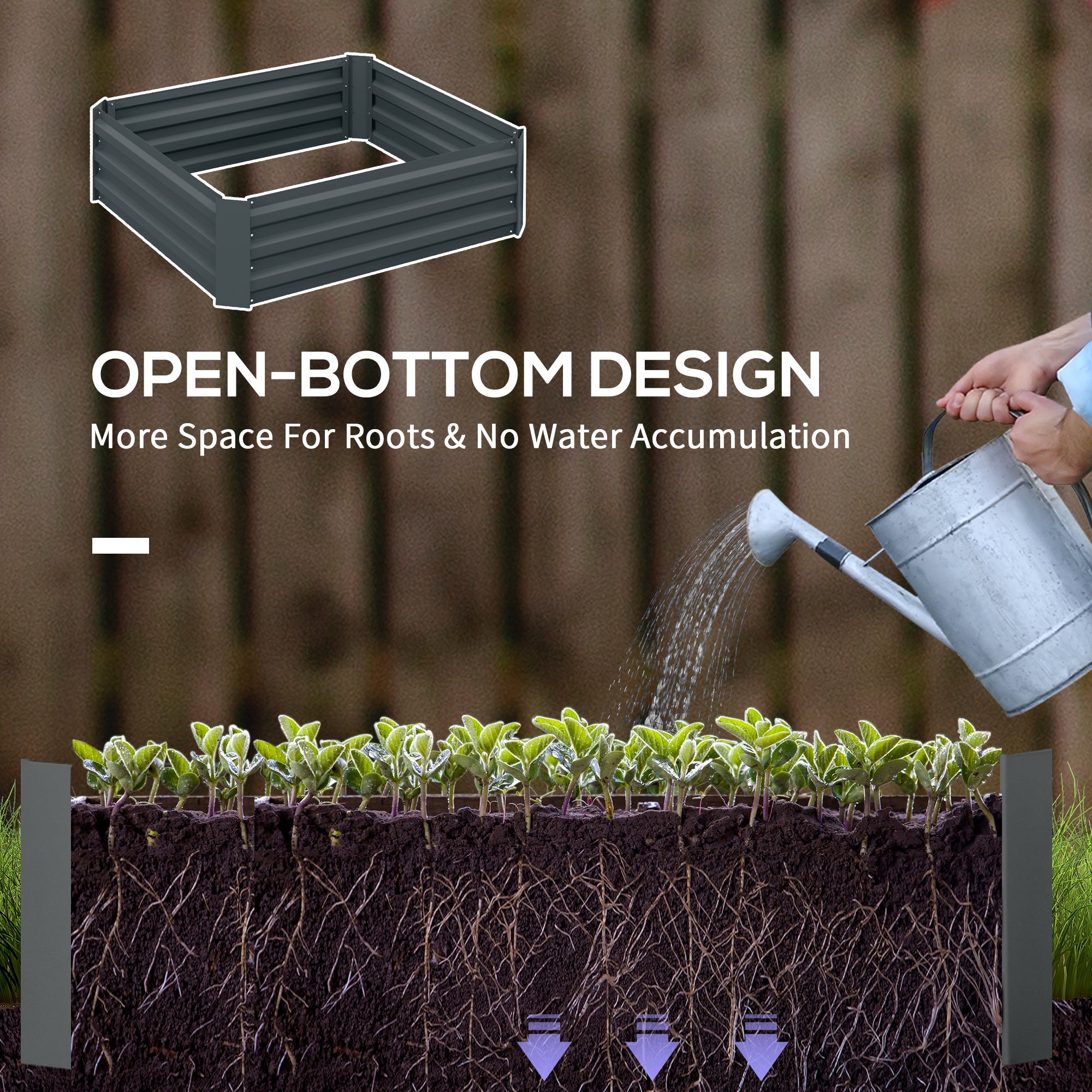 Outsunny 2-Piece Raised Garden Bed Set Steel, Elevated Planter Box for Flowers, Herbs, 39"x39"x12", in Dark Grey 