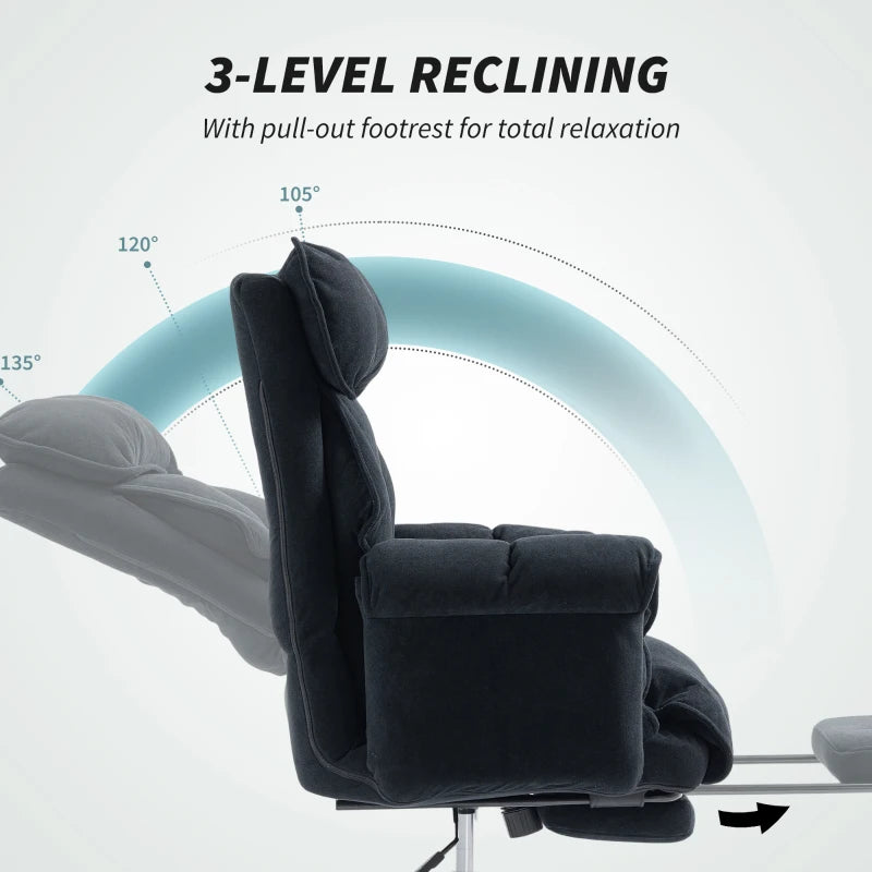 Desk Chair, Computer Office Chair with Footrest, Adjustable Backrest and Headrest, Black