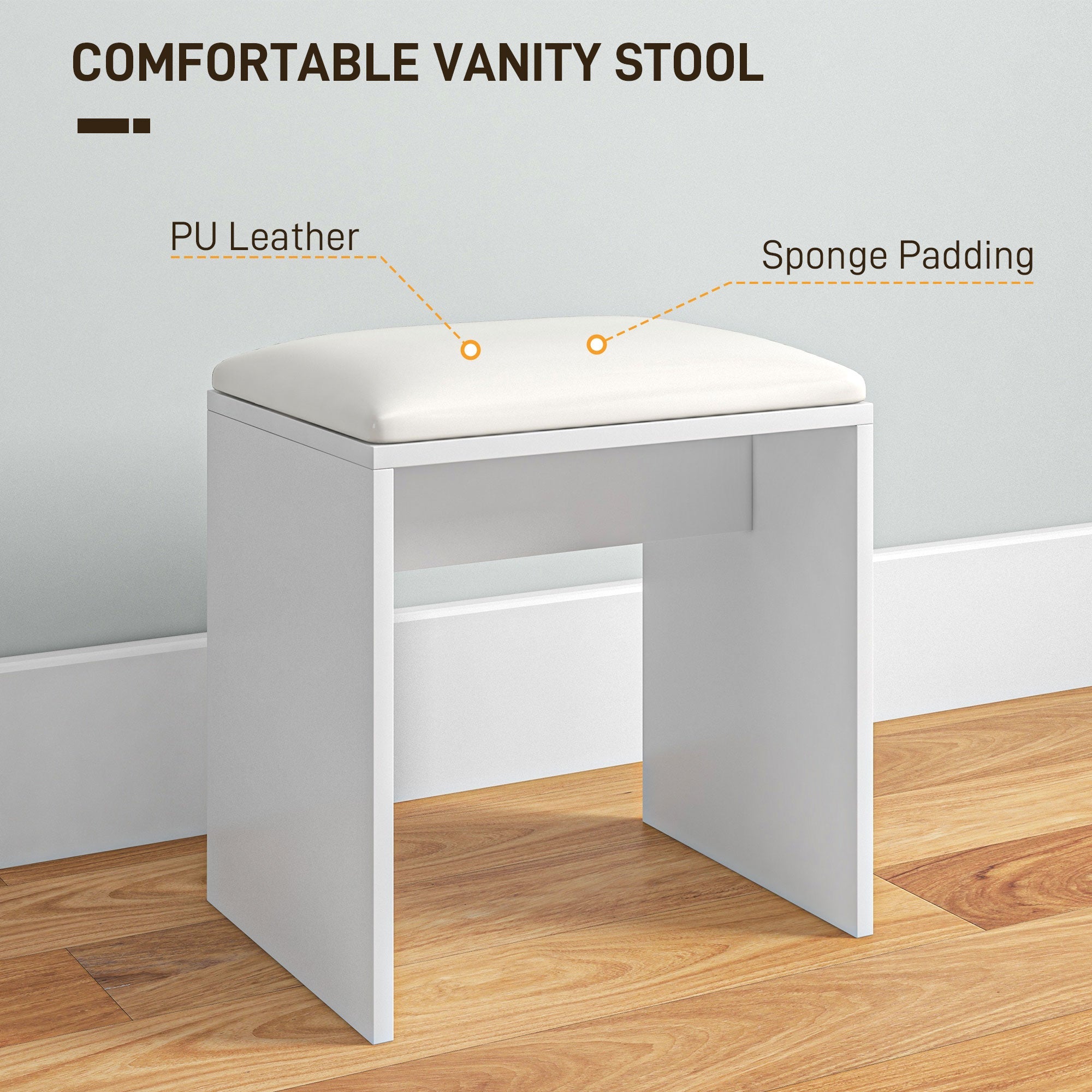 HOMCOM Vanity Set with Mirror and Stool, Makeup Vanity Table with Storage Drawer, Cabinet, Adjustable Shelf for Bedroom, White 
