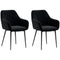 Dining Chairs Set of 2, Velvet-look Fabric Upholstered Kitchen Chairs with Backrest, Armrests and Steel Legs, Black