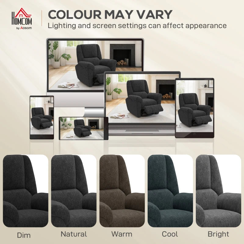 Power Recliner Chair, Fabric Upholstered Recliner Chair with USB Ports, Swivel and Rocking Function, Footrest, Black