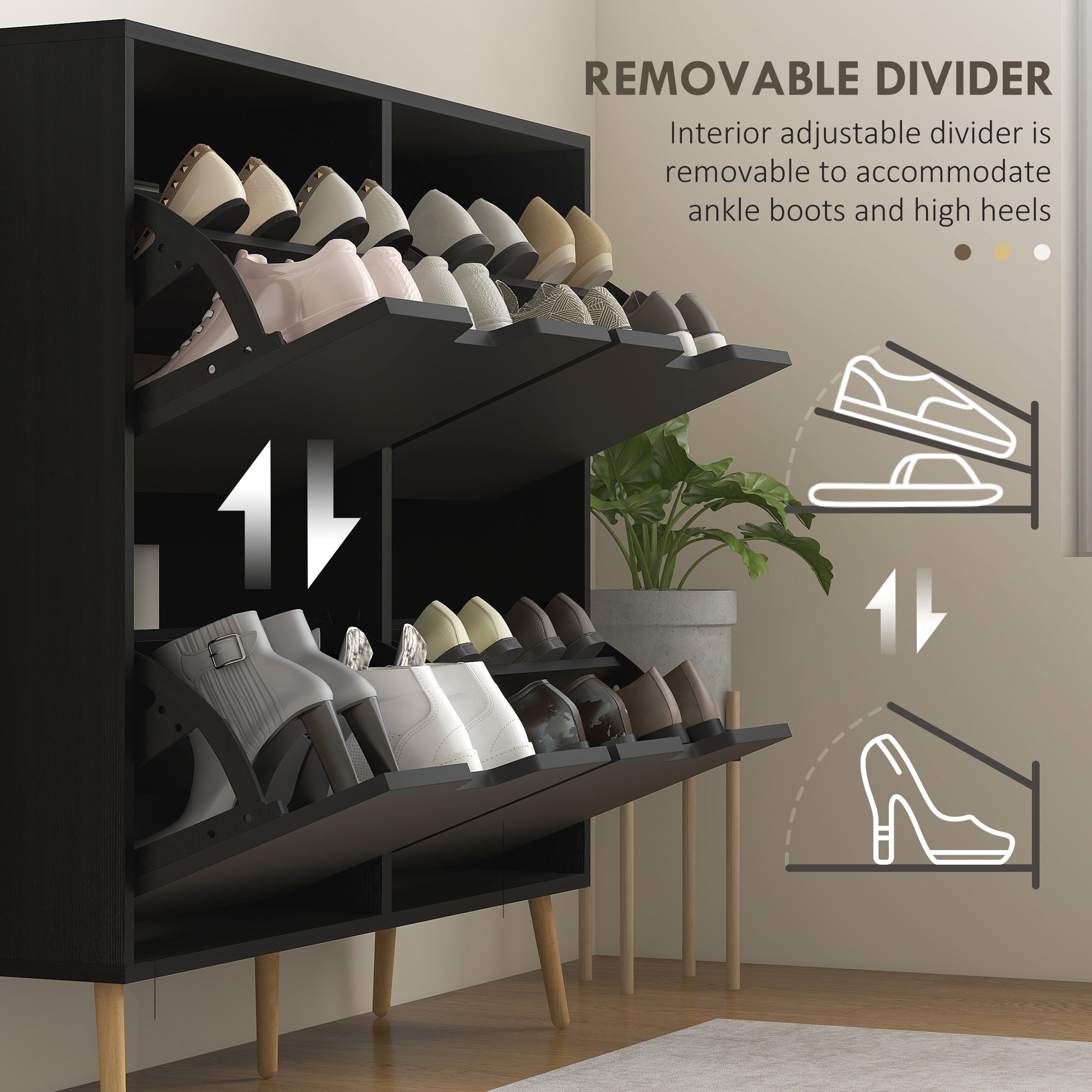 HOMCOM Shoe Storage Cabinet with 4 Flip Drawers and Adjustable Shelf, Shoe Cabinet for 16 Pairs of Shoes, Black 