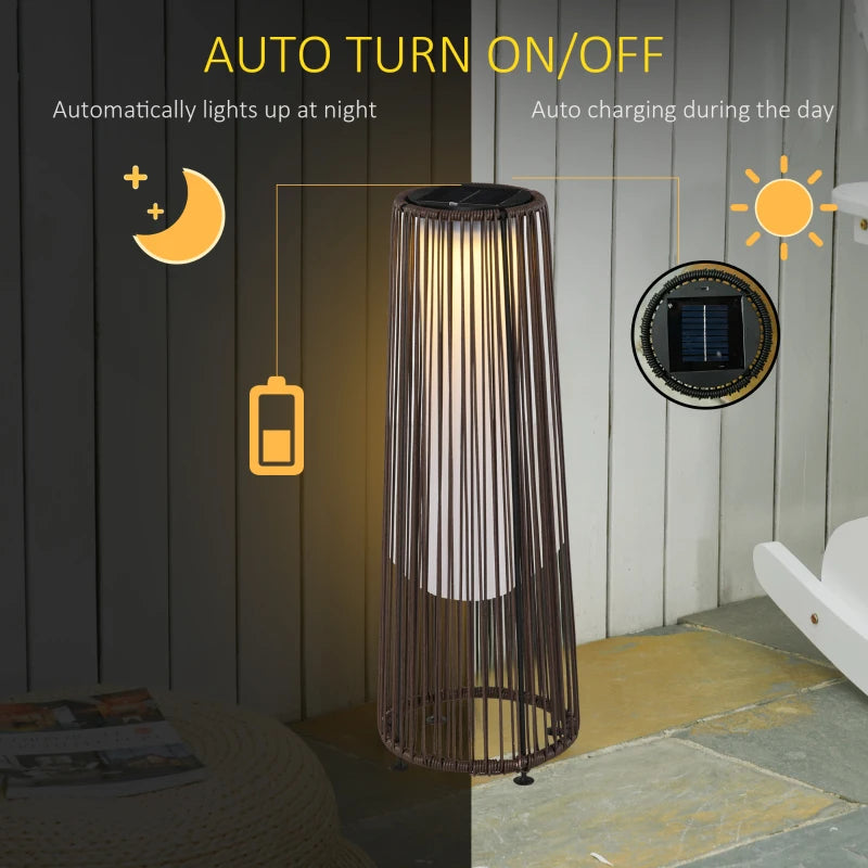 Wicker Solar Floor Lamp, Decorative Outdoor Lamp with Auto On/Off LED Light, IP44 for Patio, Porch, Pathway, Brown