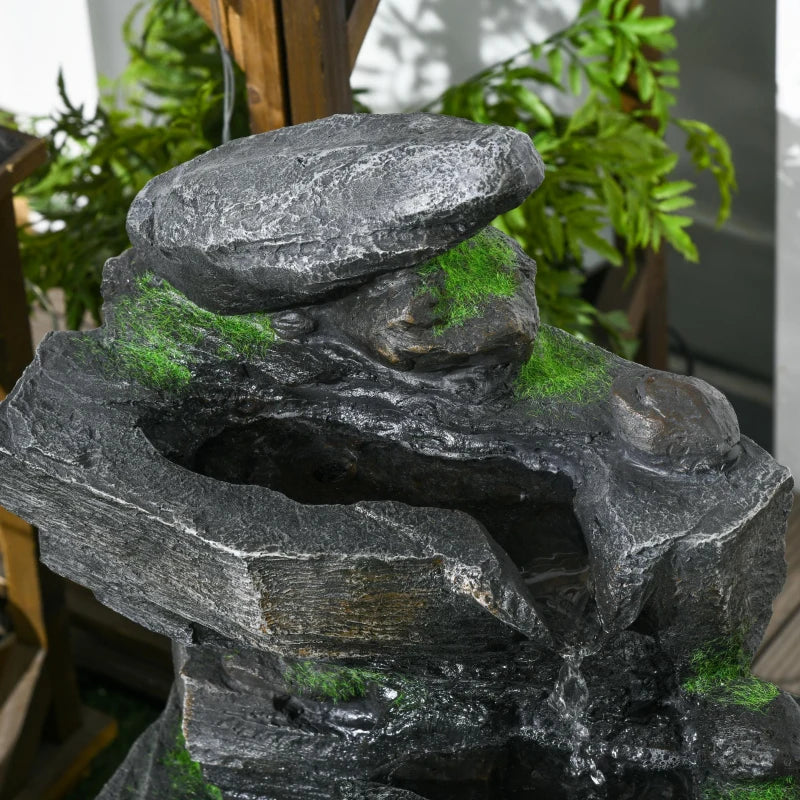 Garden Water Feature with LED Lights and Pump, 4 Tier Cascading Water Fountain for Outdoor