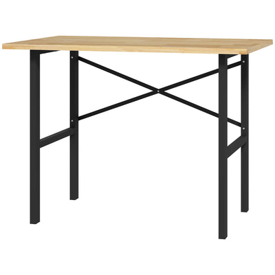 HOMCOM 46" Work bench Table Oak Wood Top, Heavy-Duty Steel Work Table High Stability Workstation, Natural Wood 