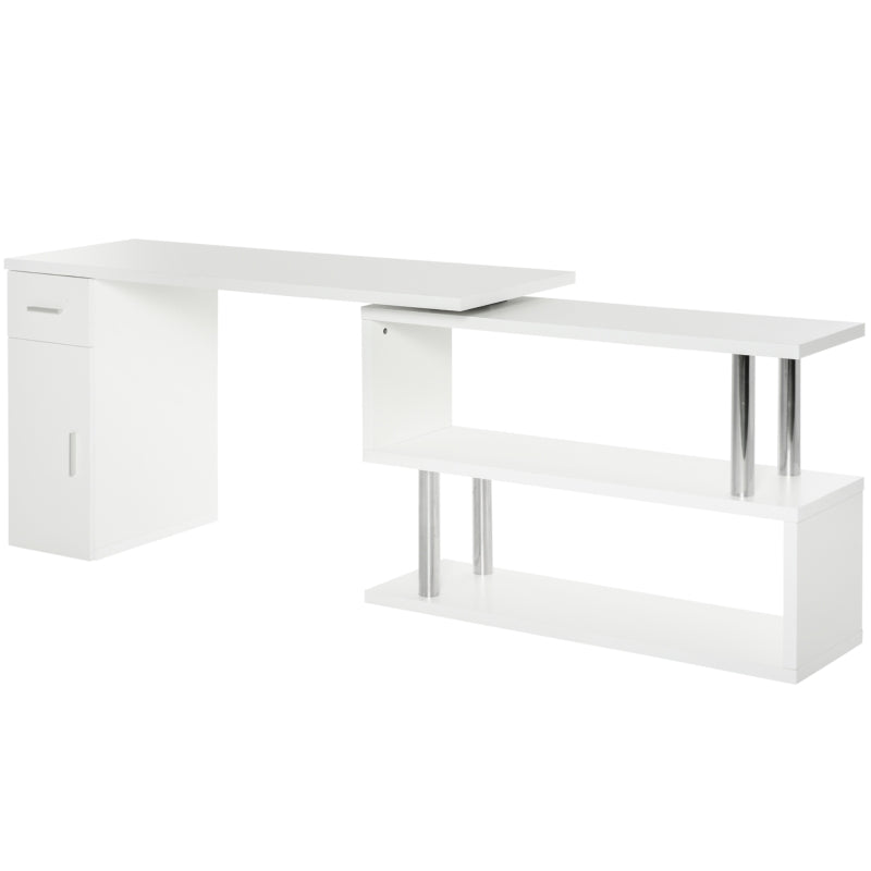 L-Shaped Rotating Computer Desk Home Office Study Workstation with Storage Shelves, Cabinet and Drawer for Home & Office, White