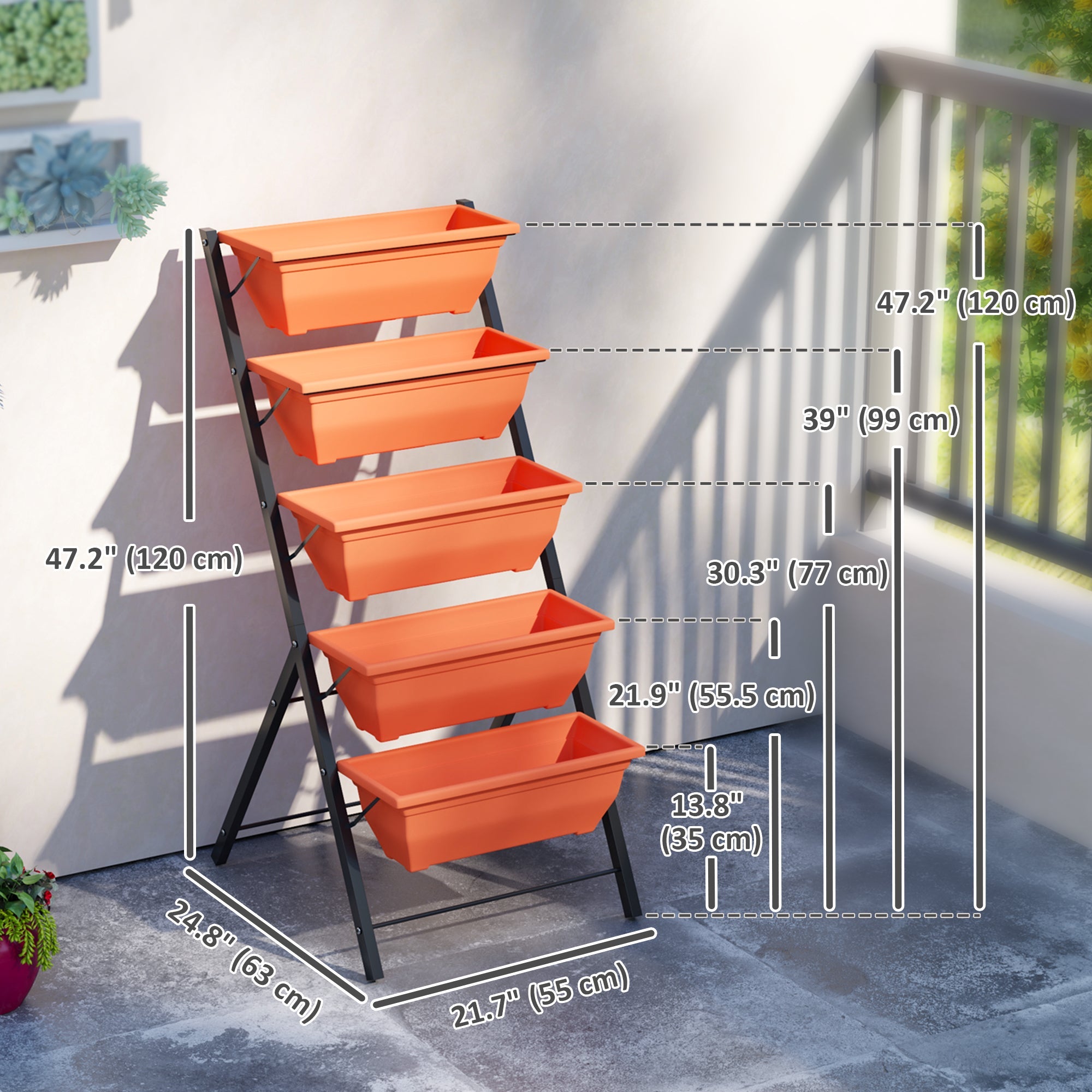 Outsunny 5-Tier Raised Garden Bed Plant Stand Flower Pots with Leaking Holes Red 