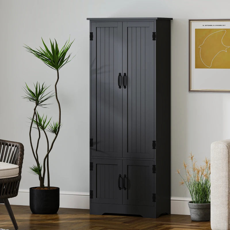 60" 4-Door Storage Cabinet Multi-Storey Large Space Pantry with Adjustable Shelves Black
