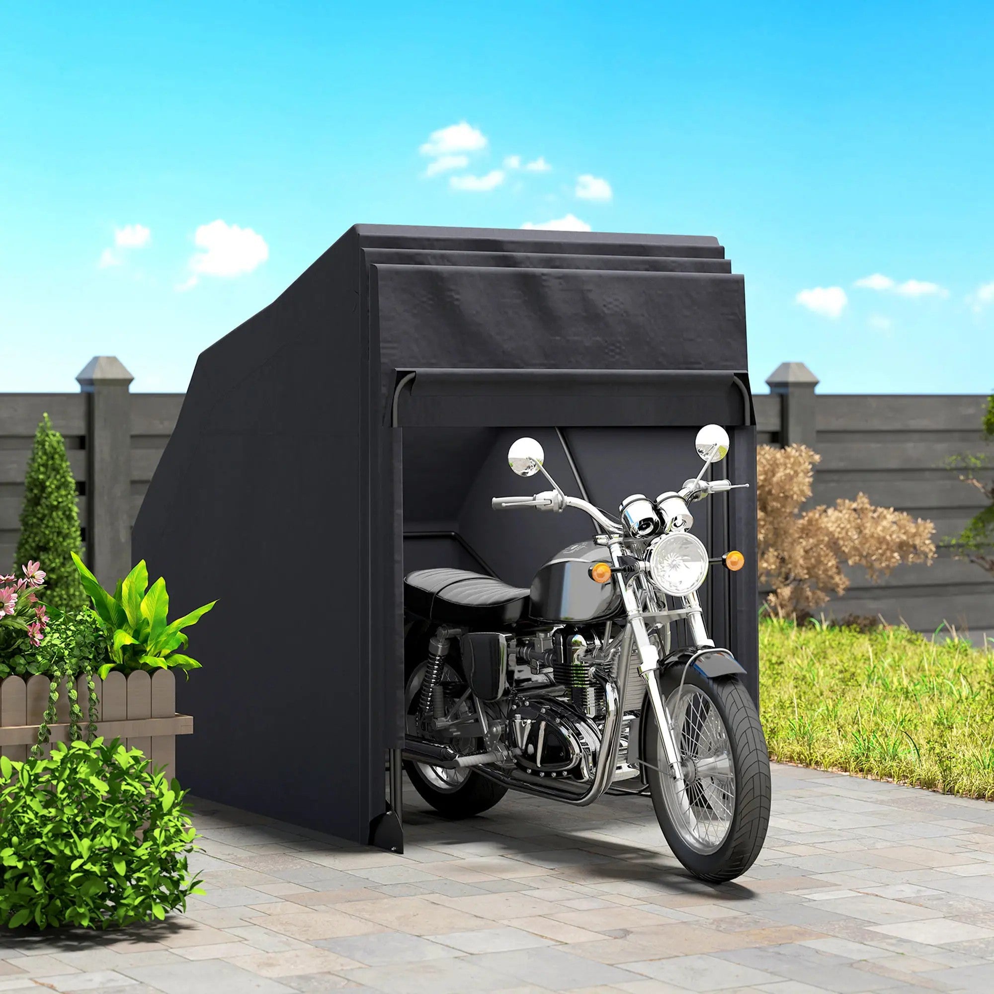 Outsunny Motorcycle Shelter, Waterproof Motorcycle Cover Tent with 2 Mesh Windows, UV Protected & Dustproof Bike Storage Shed 