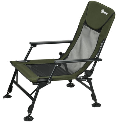 Outsunny Fishing Chair Heavy Duty 330lb Capacity Reclining Backrest Footrest Adjustable Legs Dark Green Color 