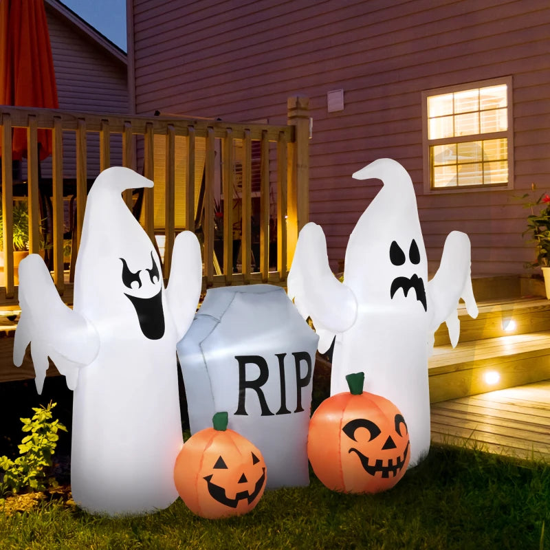 Outsunny 7ft Inflatable Halloween Ghost with Horns – LED Blow-Up Yard Display with Flame Effect 