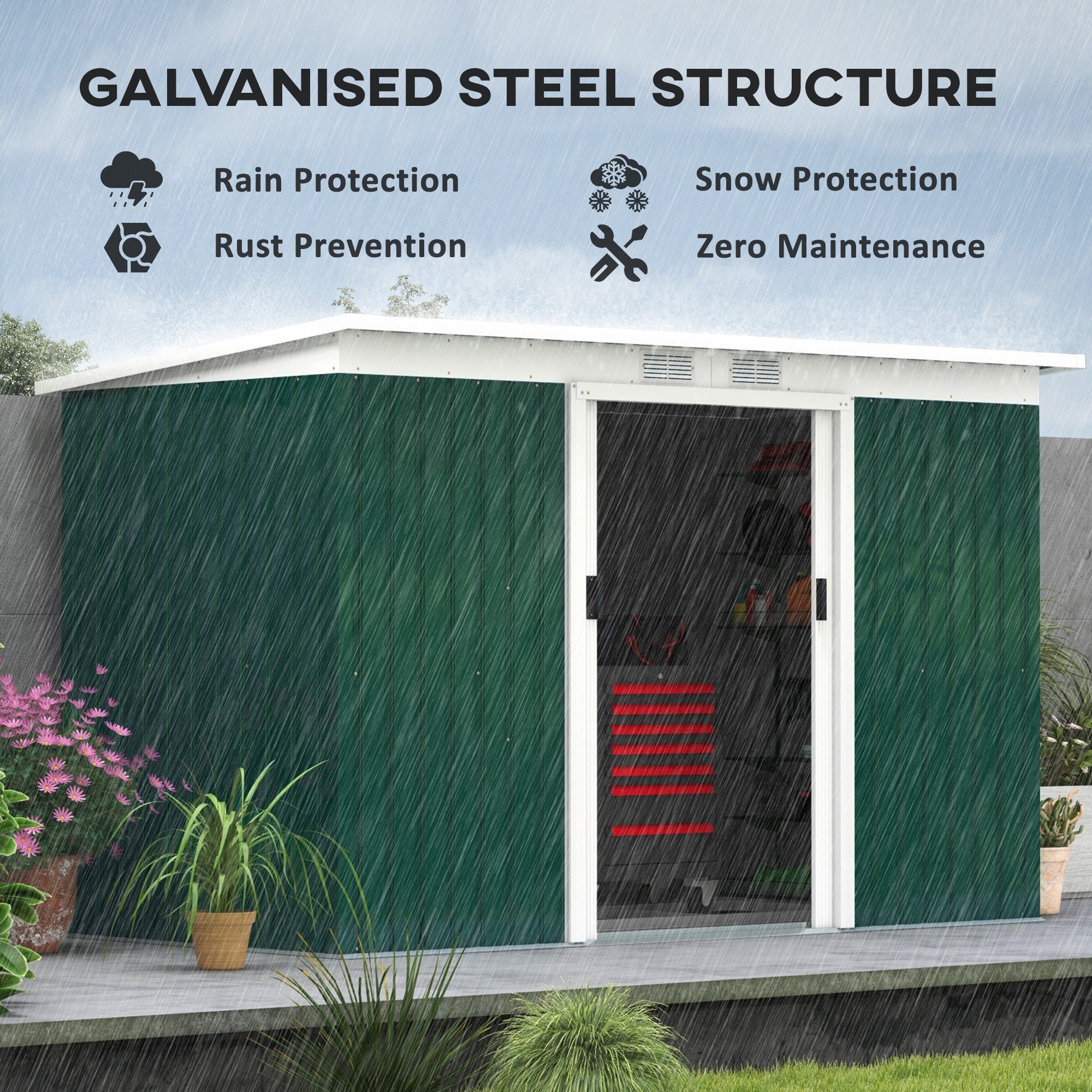 Outsunny 9'x4' Outdoor Garden Metal Storage Shed Equipment Tool Box Foundation Ventilation Doors Dark Green 