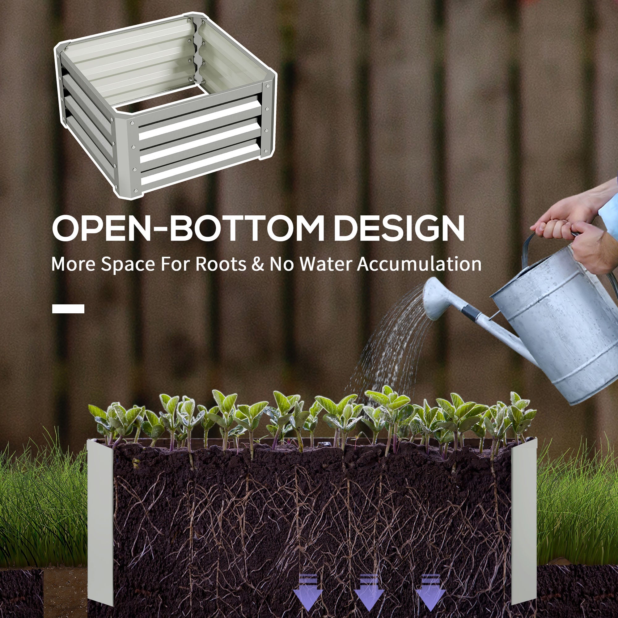 Outsunny 2' x 2' x 1' 2-Pieces Raised Garden Bed with Galvanised Steel Frame for Vegetables, Flowers, Herbs, Silver 