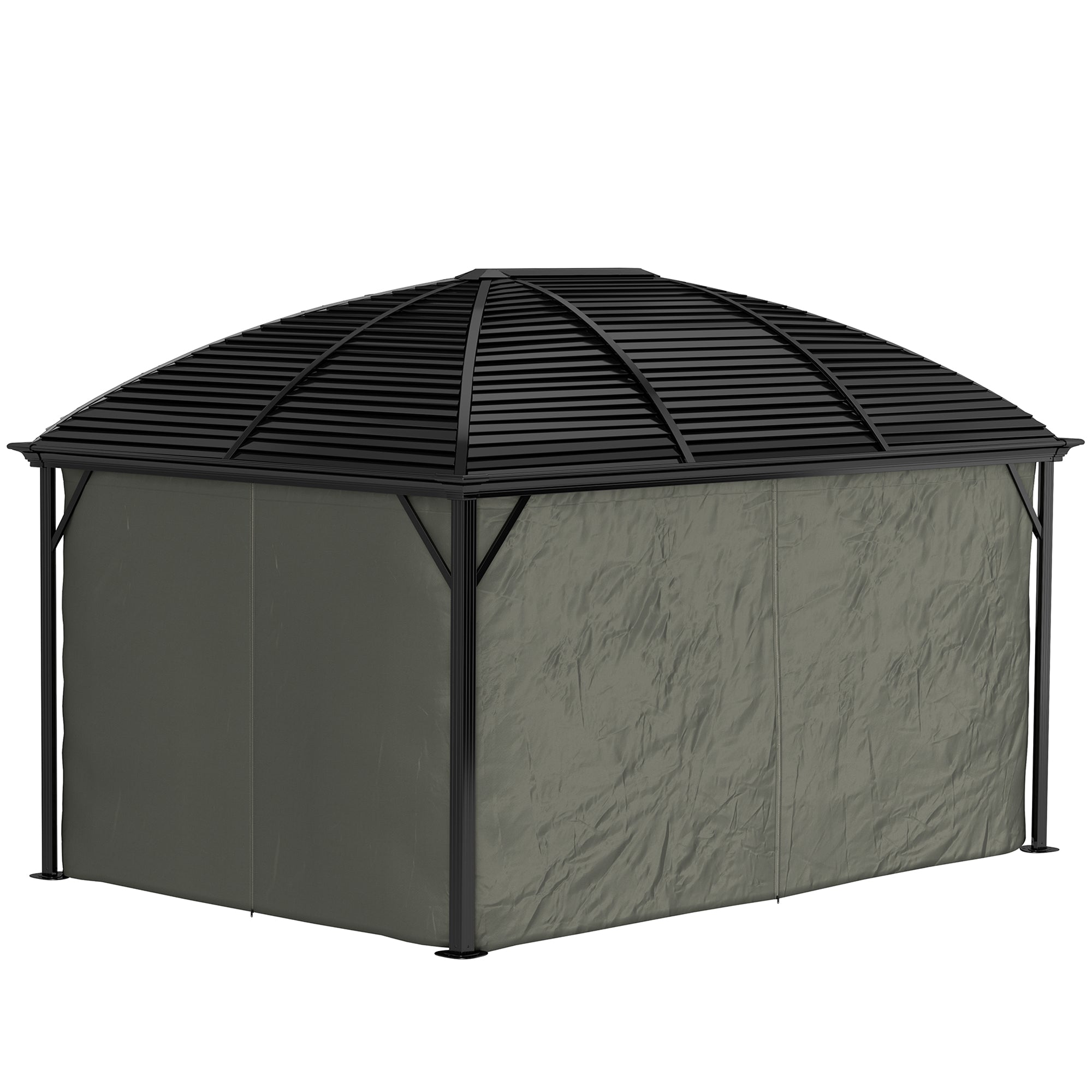 Outsunny 10' x 13' Hardtop Gazebo Aluminum Outdoor Canopy with Mesh Nettings, Curtains, Dark Grey 