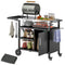 Outdoor BBQ Stand with Foldable Side Table, Stainless Steel Top, Pizza Oven Table with Wheels Hooks Shelves