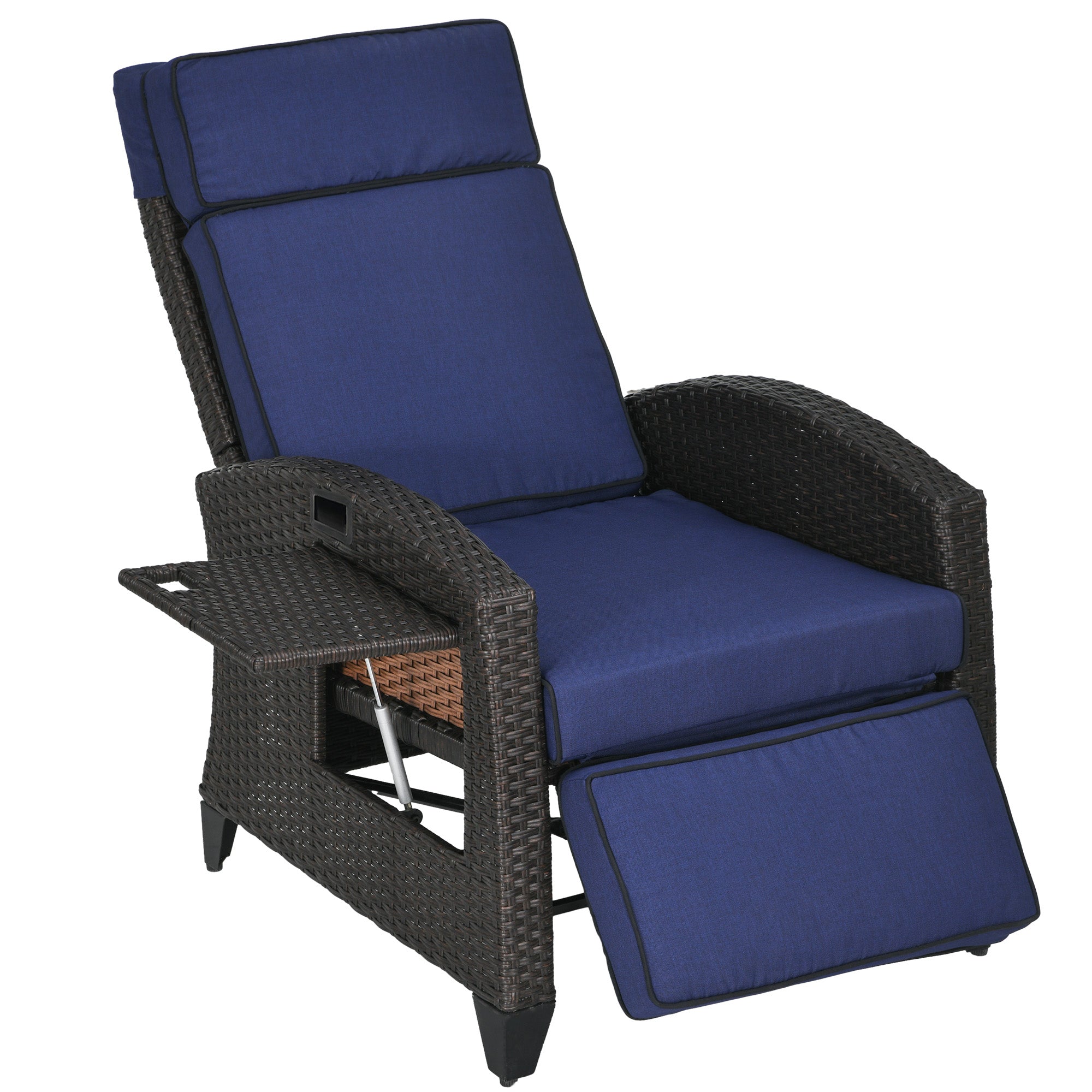 Outsunny Outdoor Adjustable Recliner Chair with Cushion & Side Tray, Comfortable Patio Lounging Chair, Blue 