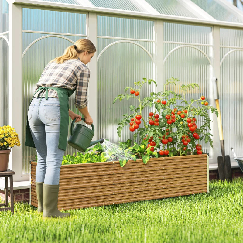 6' x 1.5' x 1.3' Galvanized Raised Garden Bed, Elevated Large Metal Planter Box w/ Install Gloves, Brown Wood Effect