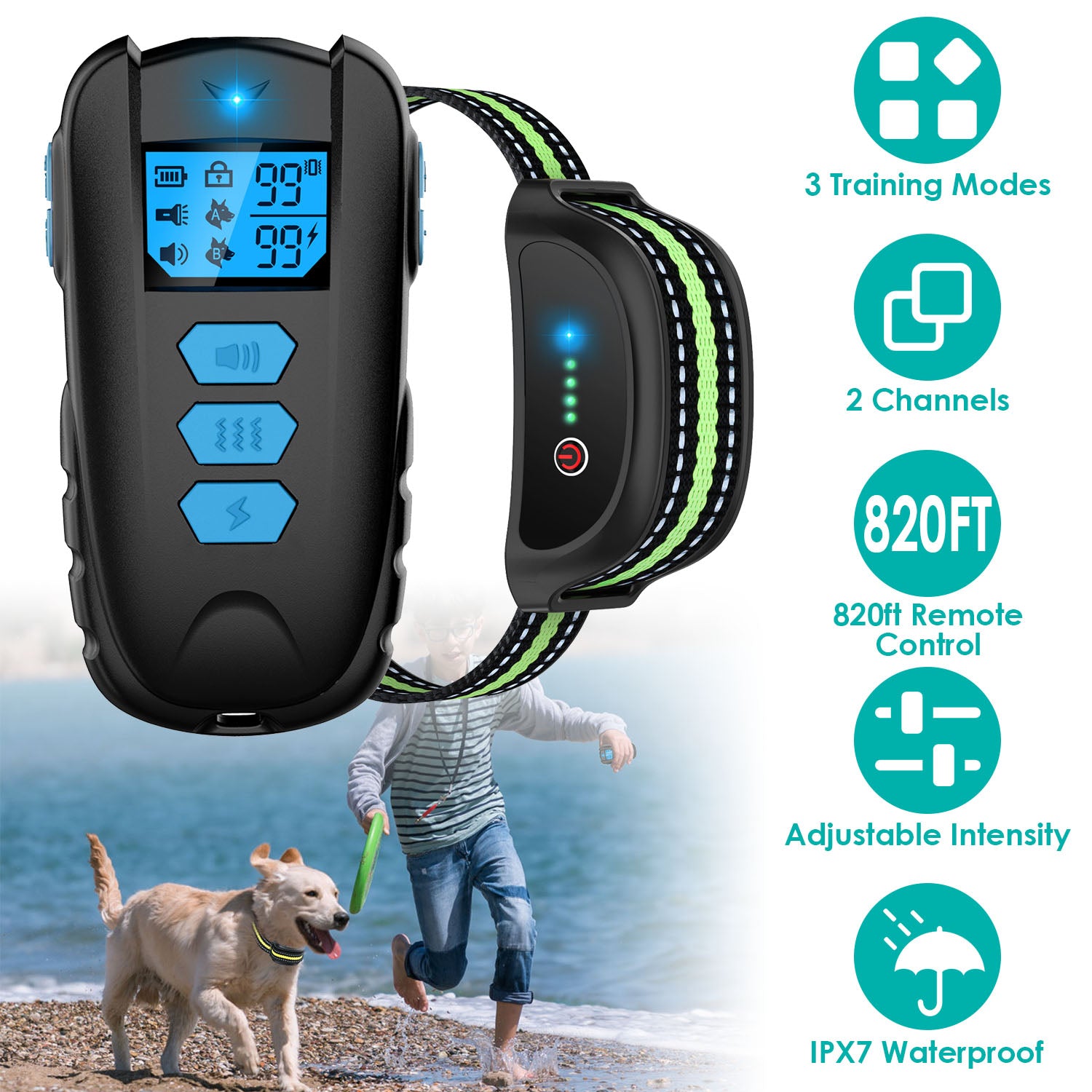 Dog Training Collar with Remote Rechargeable Electronic Shock Collar for Dogs Beep Vibration Shock for small Medium Large Dogs