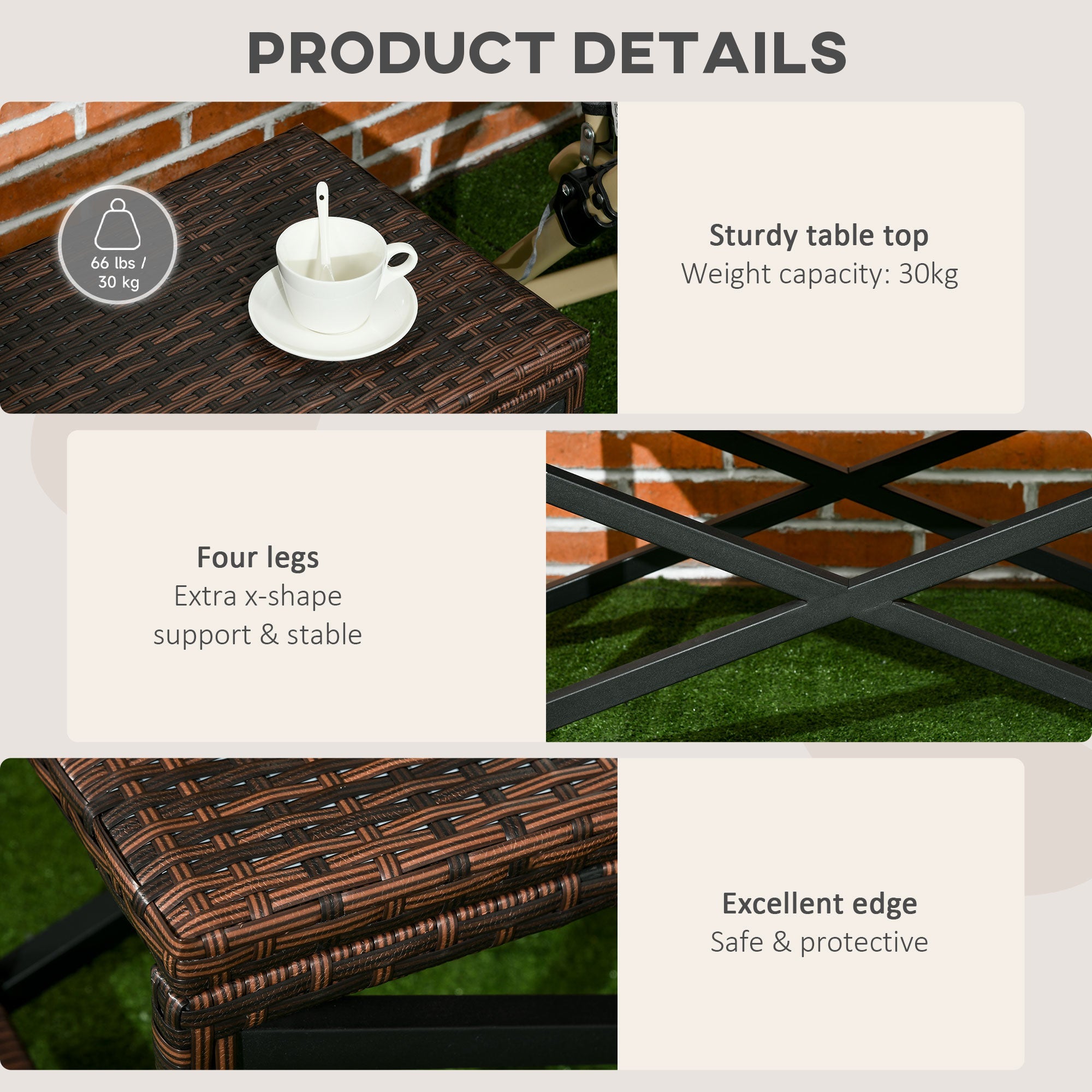 Outsunny Mixed Brown Wicker Patio End Table Outdoor Rattan Side Table with Sturdy Plastic Board Top for Porch Balcony 