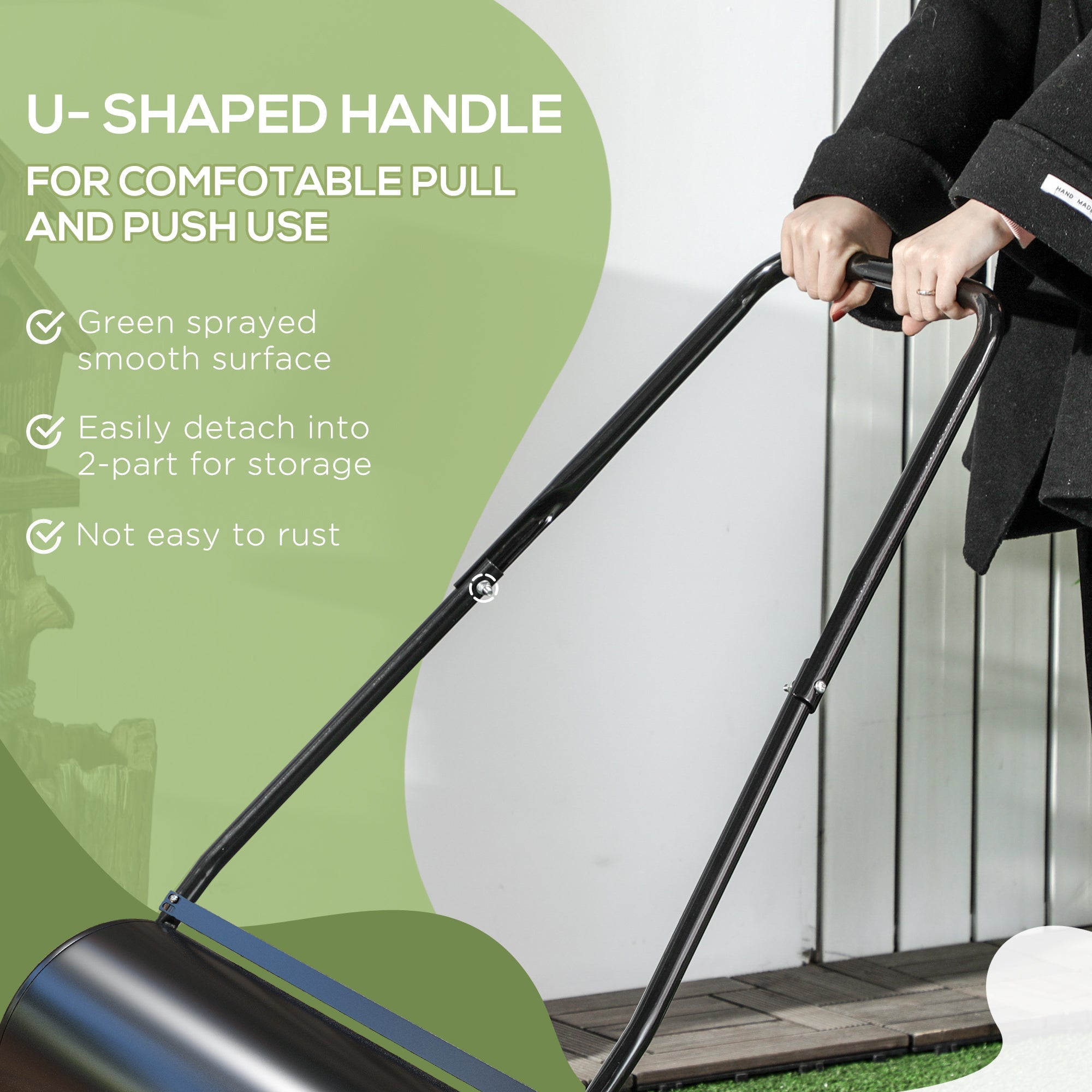 Outsunny Lawn Roller Heavy Duty, Push/Tow Design, Fillable with Water/Sand for Garden Maintenance - Black 