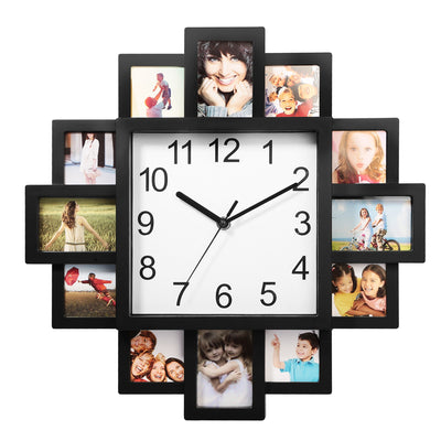 Photo Frame Clock Picture Collage 12-Picture Display Wall Clock Photowall Wall Hanging Home Decor 