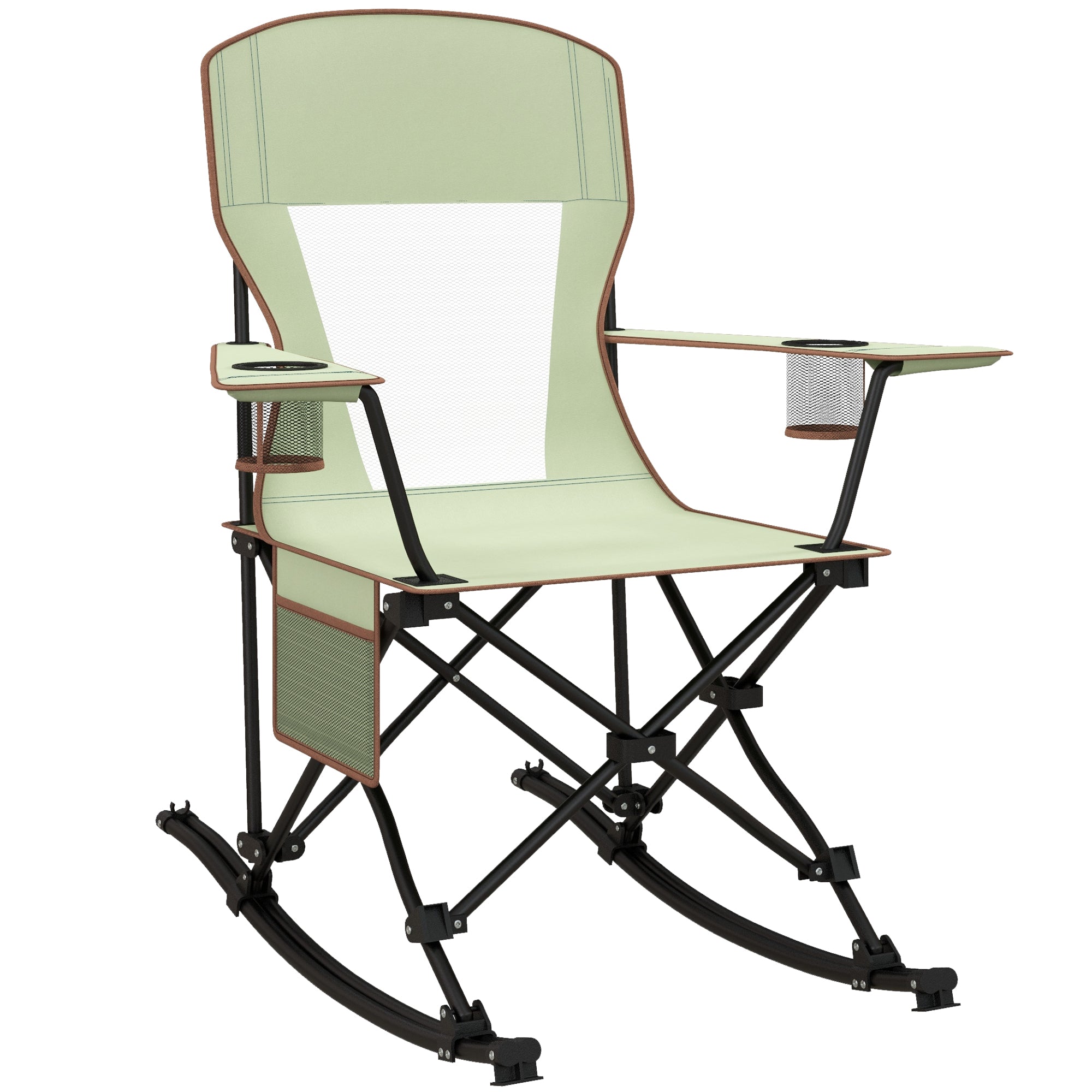 Outsunny Camping Folding Chair Portable Rocking Chair w/ Armrest Cup Holder Compact and Sturdy in a Bag for Outdoor Beach Picnic Green 