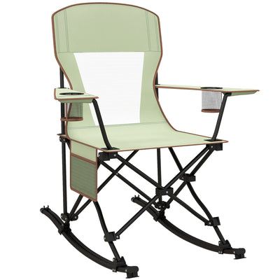 Outsunny Camping Folding Chair Portable Rocking Chair w/ Armrest Cup Holder Compact and Sturdy in a Bag for Outdoor Beach Picnic Green 