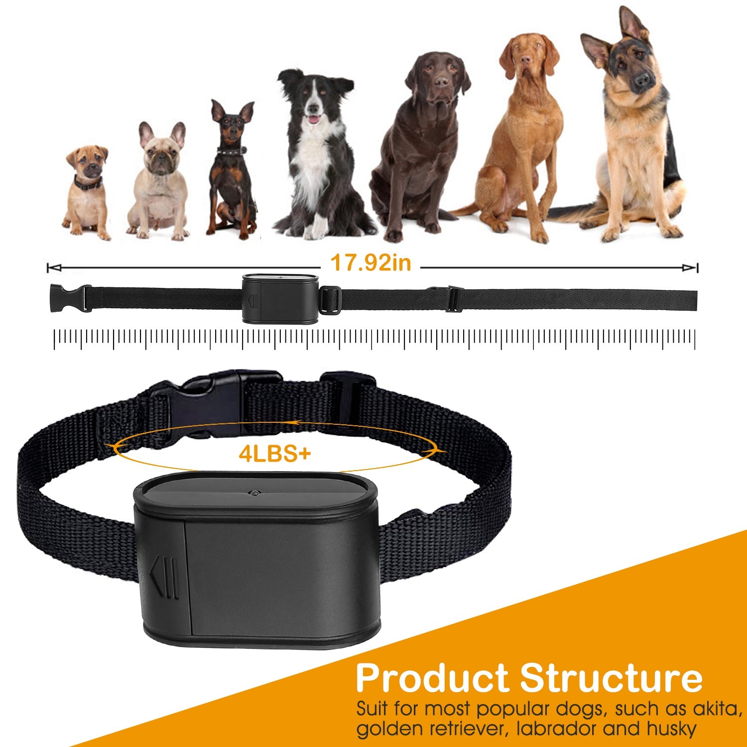 Electric Dog Collar Receiver Anti-Bark Dog Deterrent Training Collar with Beep Shock Modes for Dog Fence System