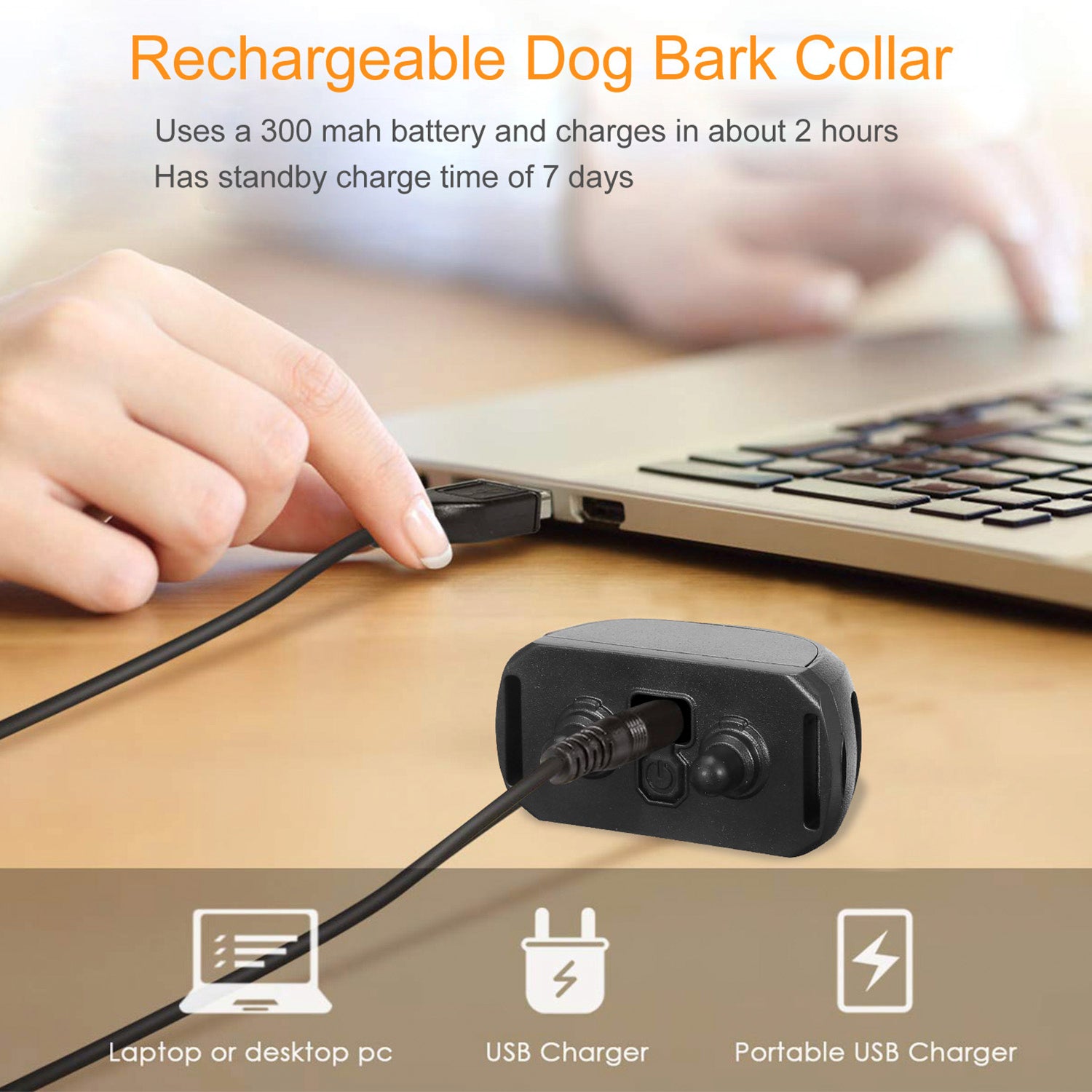 Dog Bark Collar IP67 Waterproof Rechargeable Dog Training Receiver Shock Collar Receiver with Beep Vibration Shock 9 Levels 1640ft Remote Range