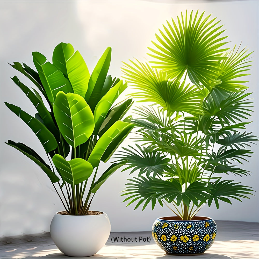 2pcs set of large artificial palm trees - UV resistant, suitable for indoor and outdoor decoration, home, hotel, garden, office, wedding and vacation scenes, floor placement, multifunctional room decoration, green leaf archit 