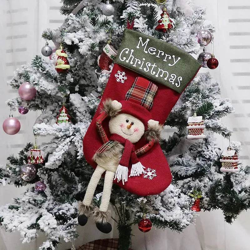 2024 New Year Xmas Big Stockings Set Decorations Christmas 3D Plush Big Sock Christmas Tree Pendant Decorating Supplies 