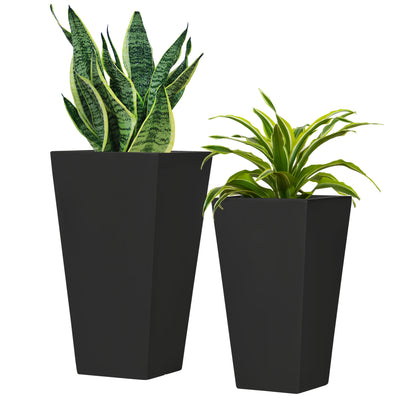 Outsunny Set of 2 Tall Planters with Drainage Holes, 22" / 18" Outdoor Flower Pots for Patio, Yard, Garden, Black 