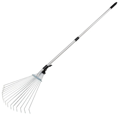 63in Adjustable Garden Leaf Rake 15 Teeth Expanding Stainless Steel Rake For Quick Clean Lawn Yard Garden w/ 7-21inch Teeth Width Folding Head 