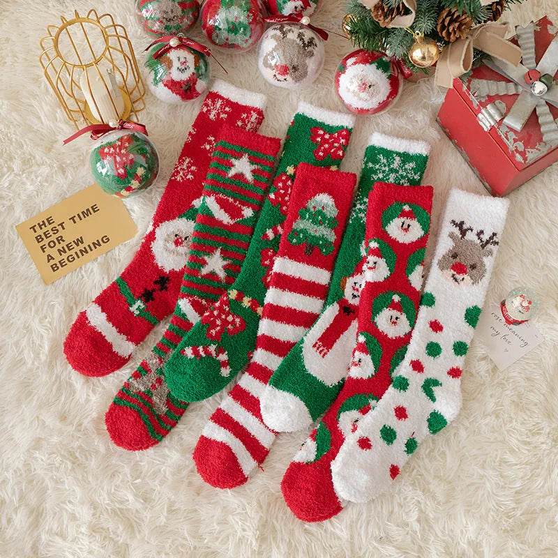 Coral Fleece Stockings Cartoon Thermal Christmas Room Socks 
