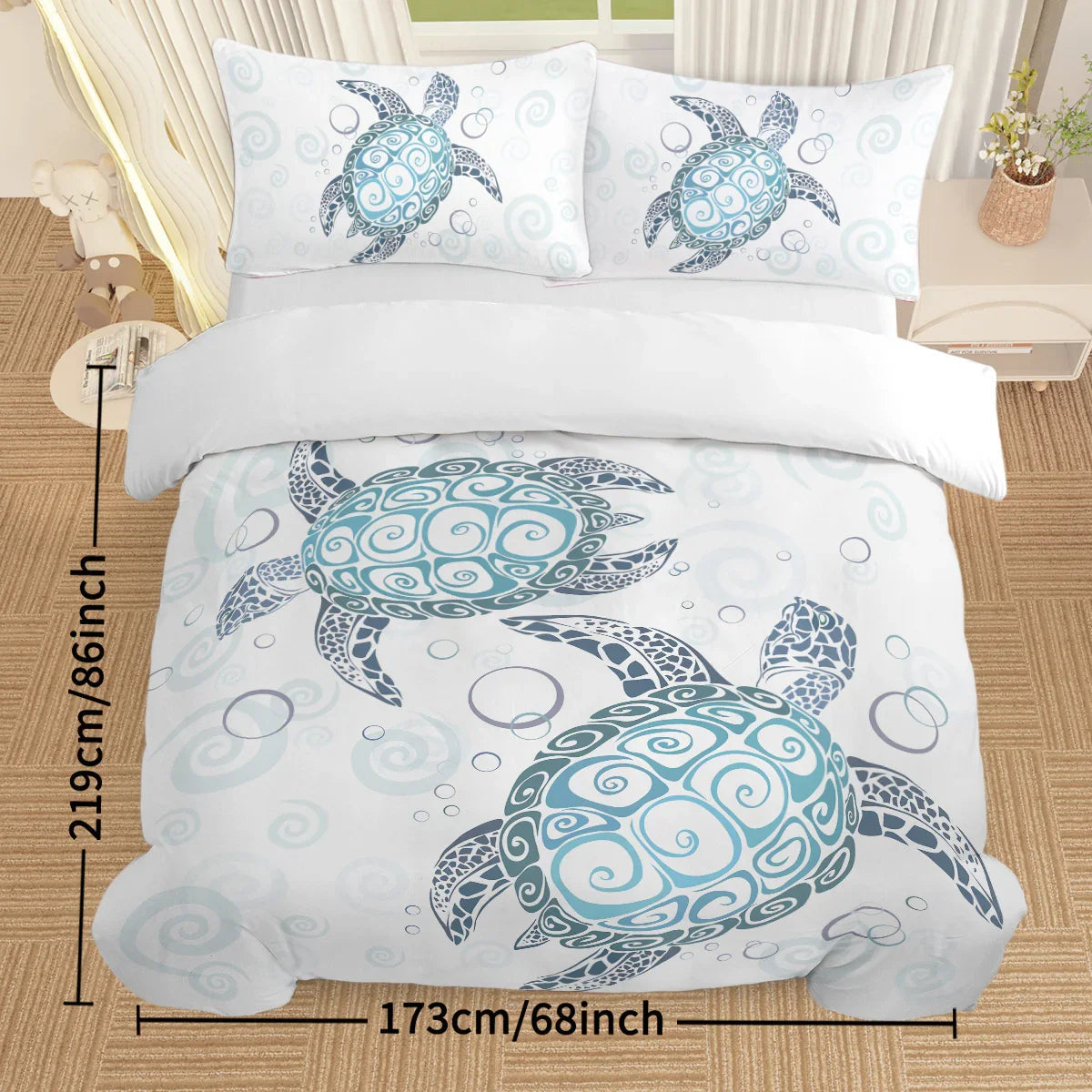 Sea Turtle Bedding Aqua Teal Blue Duvet Cover Sets Beach Turtle Bed Sets Ocean 3 Piece Turtle Themed Comforter Cover With 2 Pillowcases Twin Full Queen King Size 