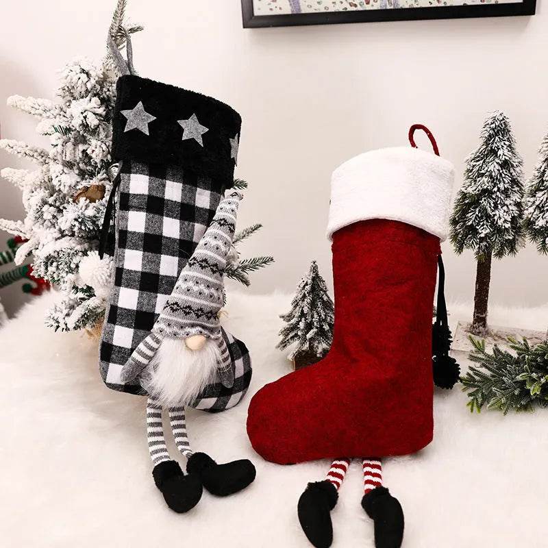 Red And Black Plaid Hanging Feet Stockings Christmas 