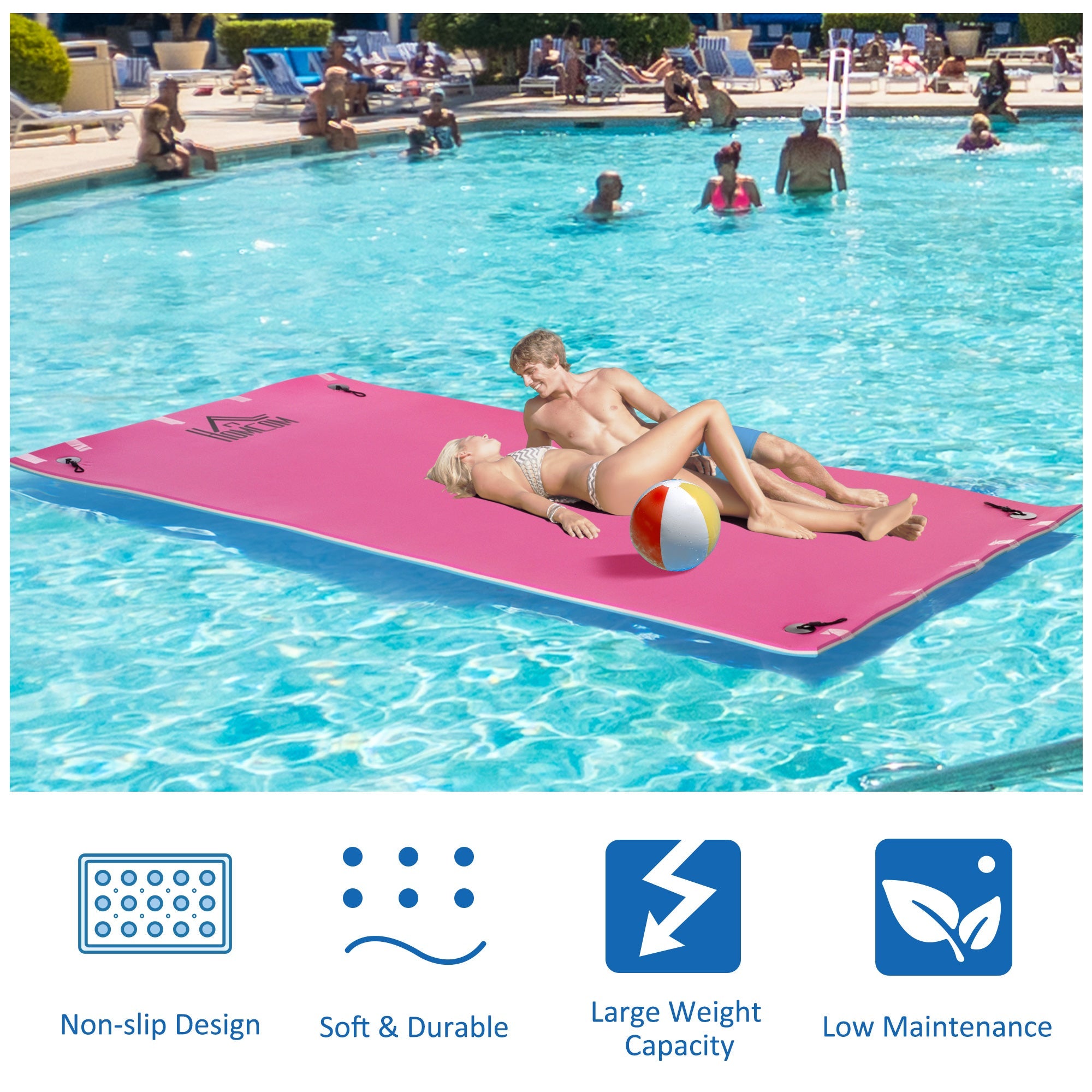 HOMCOM Large Floating Water Mat 12x6ft Lily Pad for Pool Beach Lake Family Fun and Relaxation 