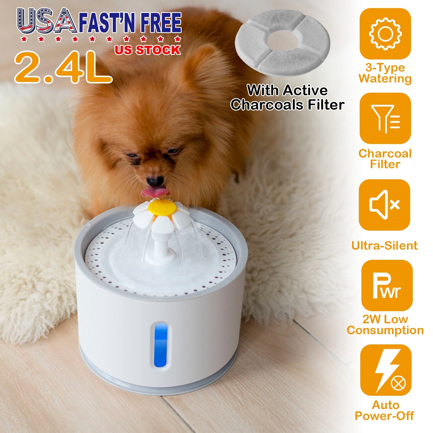 2.4L Automatic Dog Cat Water Fountain Electric LED Pet Flower Water Dispenser Ultra Silent Health Cat Waterer Auto Off Level Window 